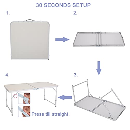 Aluminum Portable Folding Table 4 Foot White Adjustable Height K40780