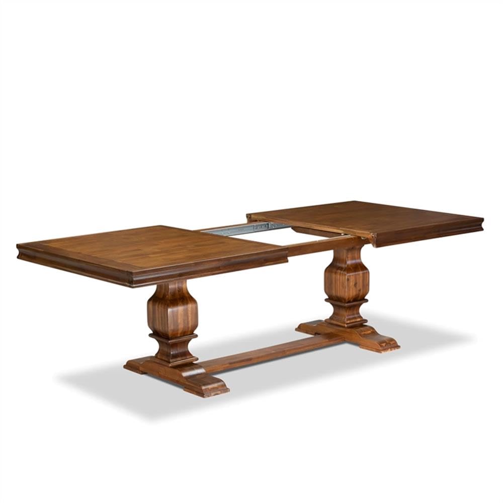 9-Piece Acacia Wood Dining Table Set with 8 Gray Faux Leather Chairs X927