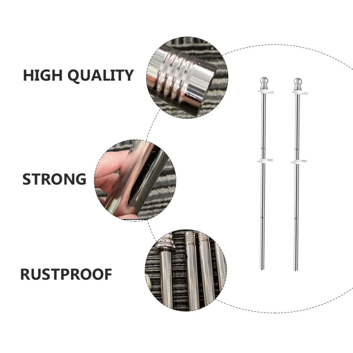 2pcs Stainless Steel Flag Pole Set 1.5m Rustproof O645941