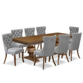 9-Piece Acacia Wood Dining Table Set with 8 Gray Faux Leather Chairs X927
