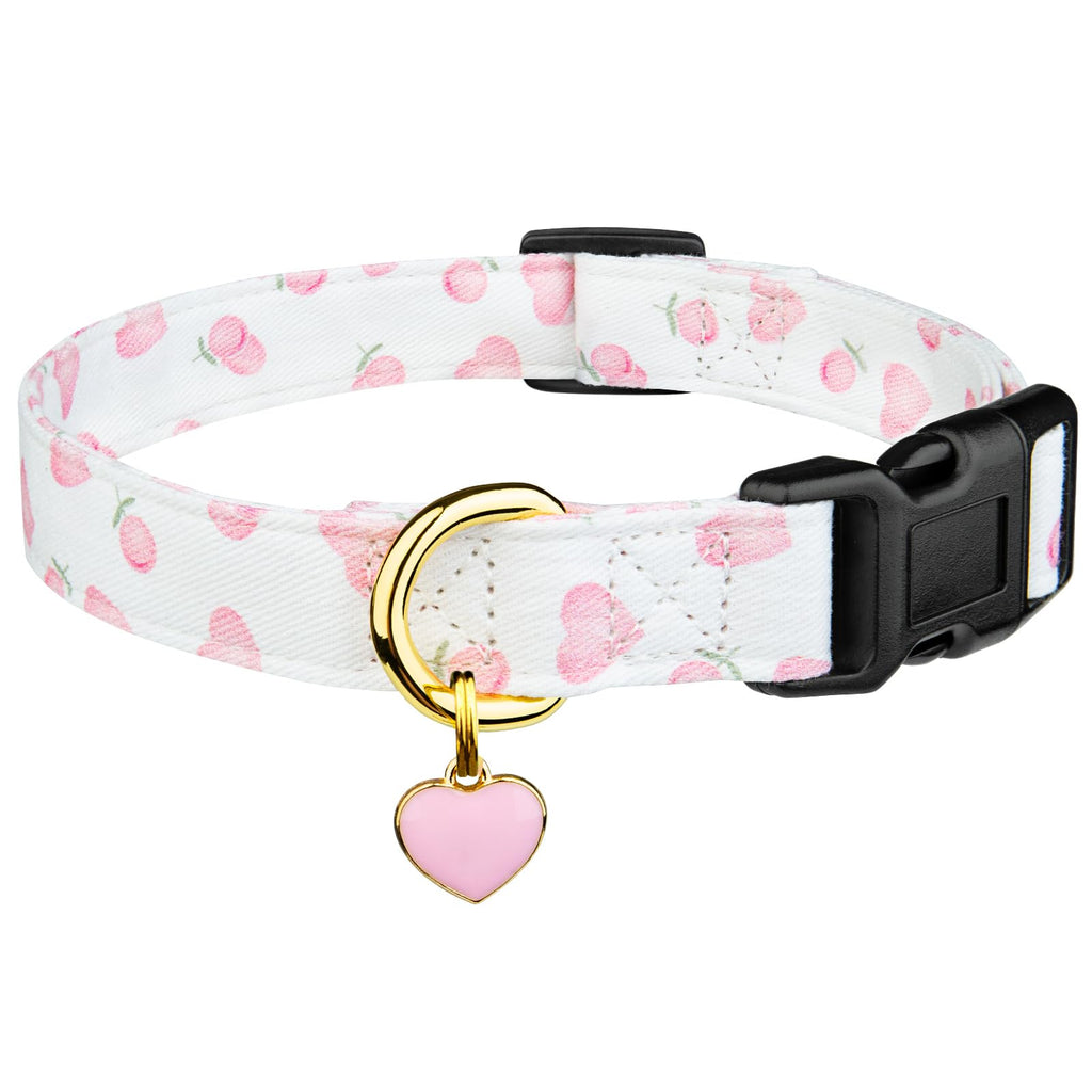 Cotton Dog Collar White and Pink Love Heart with Pendant T740