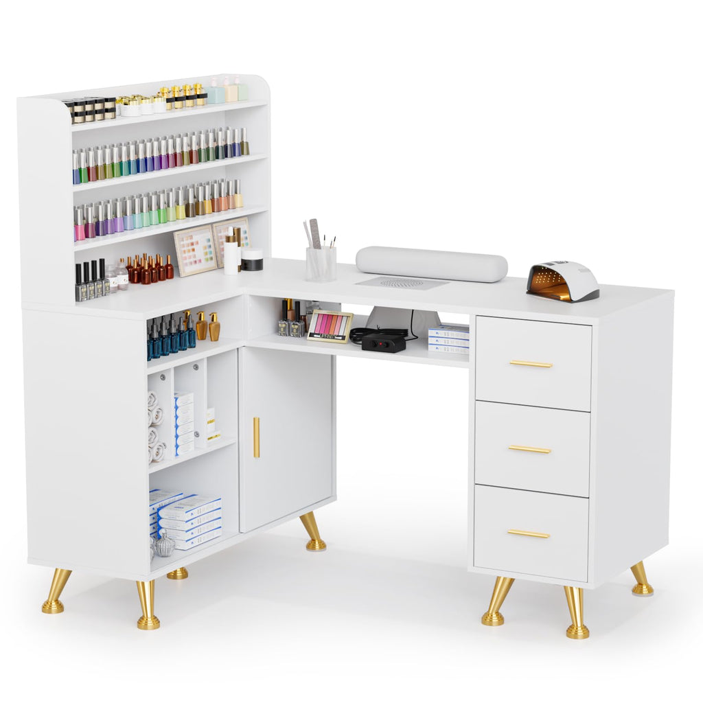 L Shaped Manicure Table with Dust Collector W6086