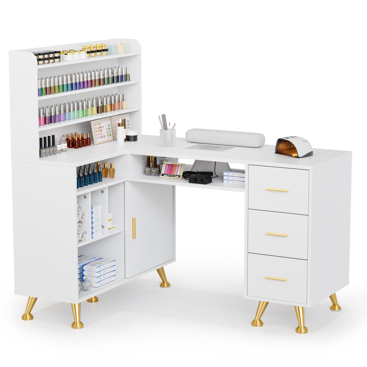 L Shaped Manicure Table with Dust Collector W6086