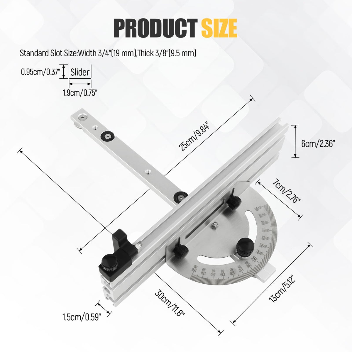 Table Saw Miter Gauge System with Miter Fence, 120° Angle Stops Adjustable, 250mm R86464