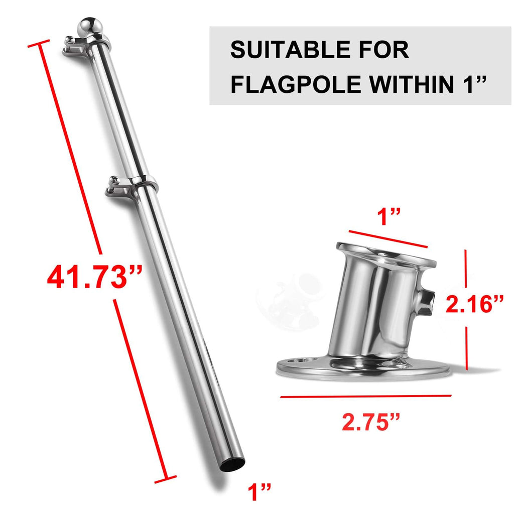 Marine Flag Pole with Base, 316 Stainless Steel Flag Pole Set, 42 in K4371