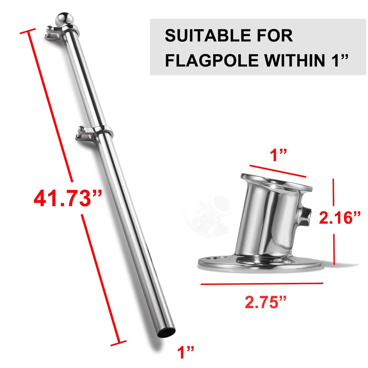 Marine Flag Pole with Base, 316 Stainless Steel Flag Pole Set, 42 in K4371