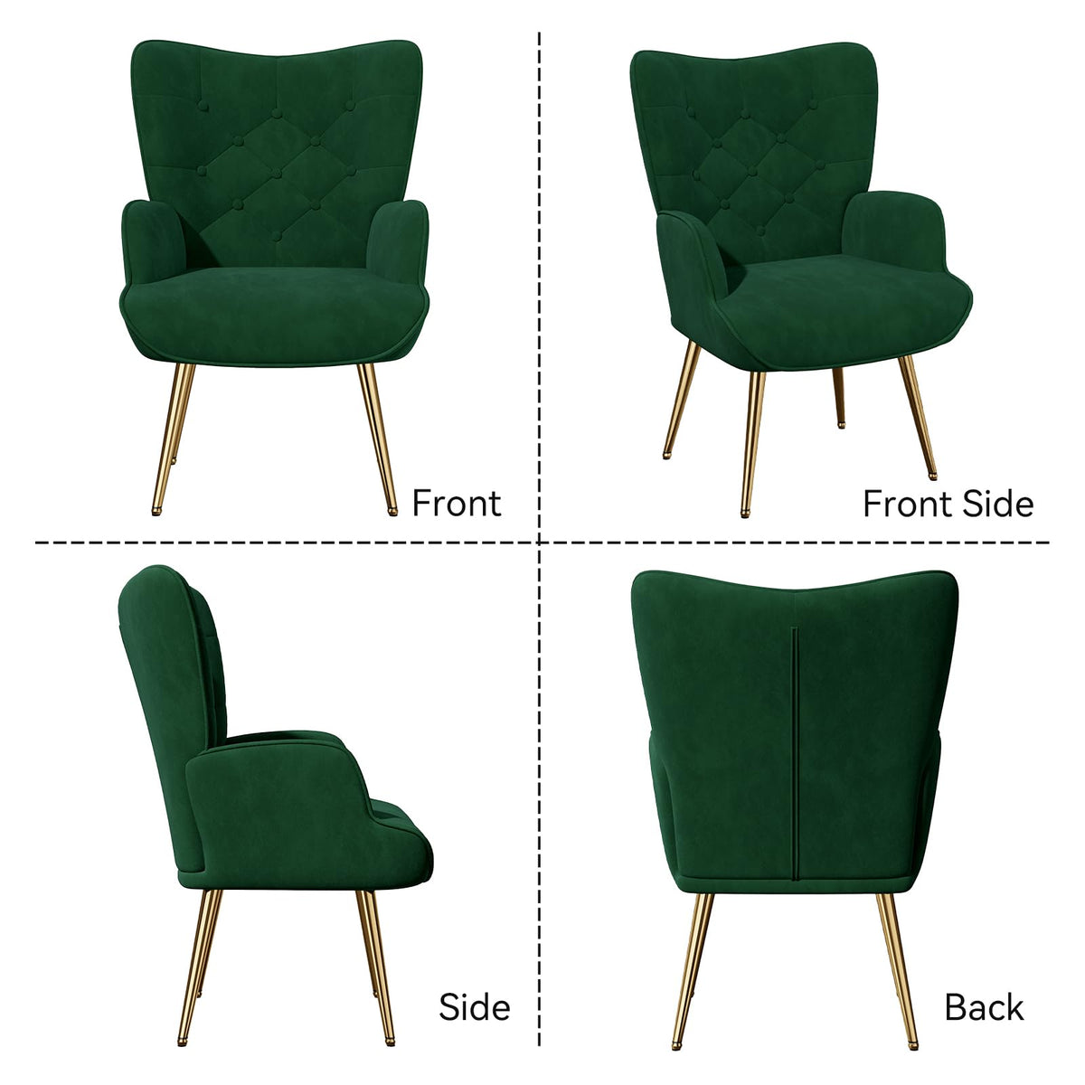 Velvet Upholstered Accent Chair Set of 2 with Metal Legs G180