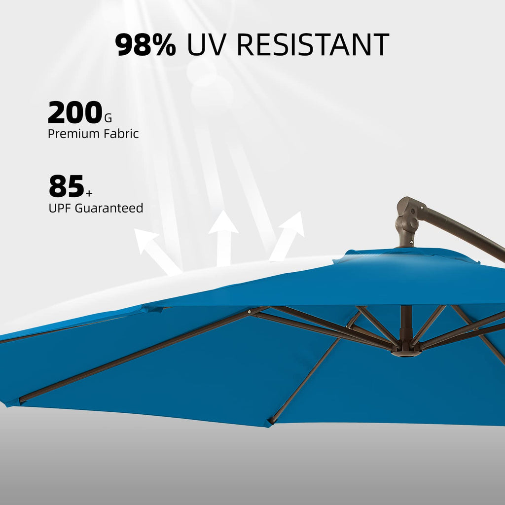 10ft Blue Offset Cantilever Patio Umbrella with Base Q5157