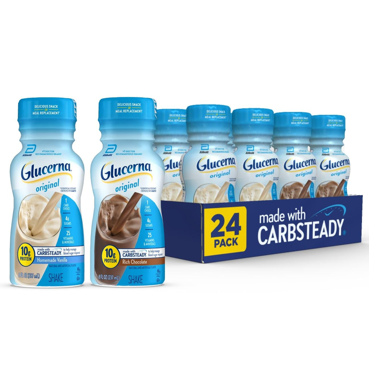 Rich Chocolate & Homemade Vanilla Diabetes Care Shake, 10g Protein, 8-fl-oz Bottle, 24 Pack V577