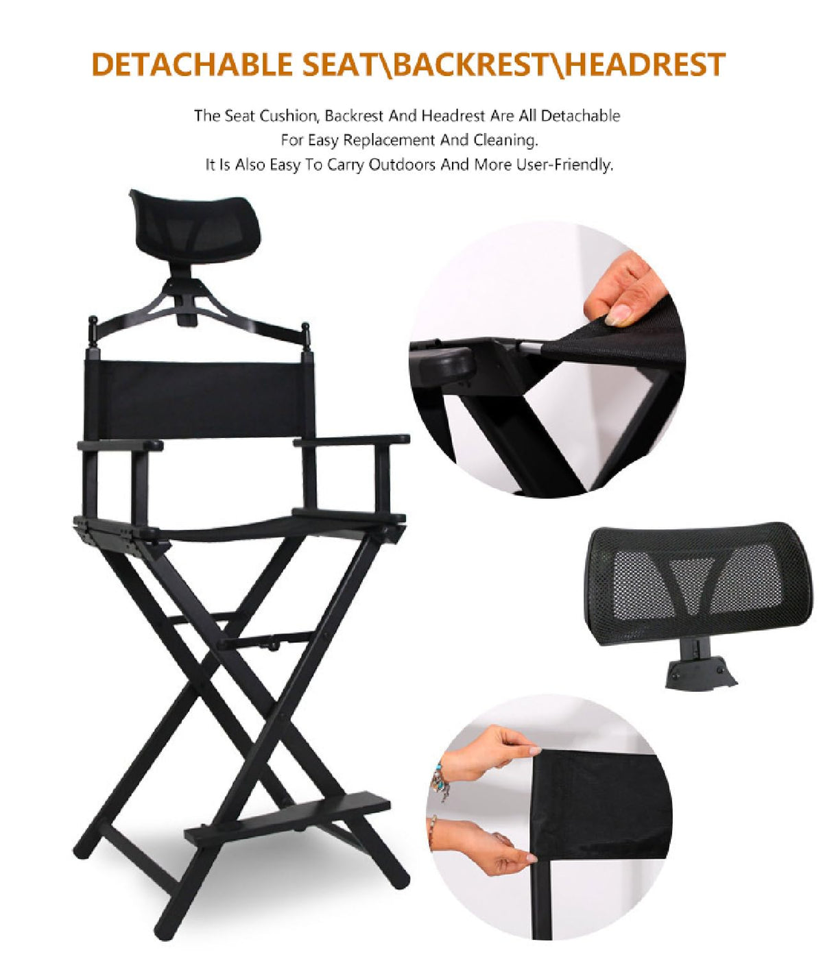 Foldable Stool with Head Rest, Portable Camping Chair, Supports Up to 300 Lbs, Gold L497