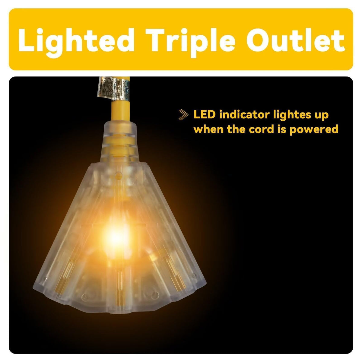 50 Ft Outdoor Extension Cord 3 Outlets Yellow J445654