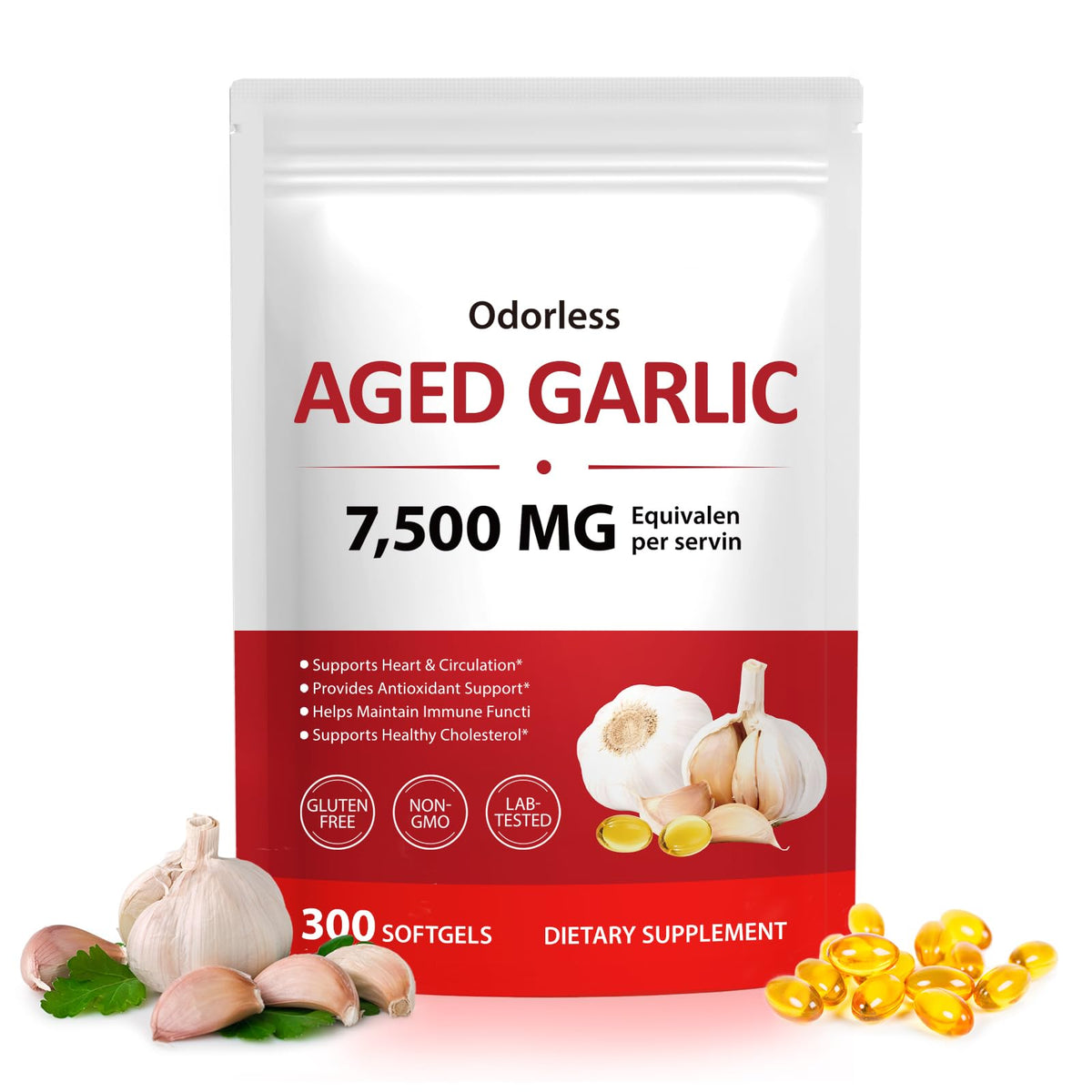 Odorless Garlic Softgels 7500mg 300 Softgels K541
