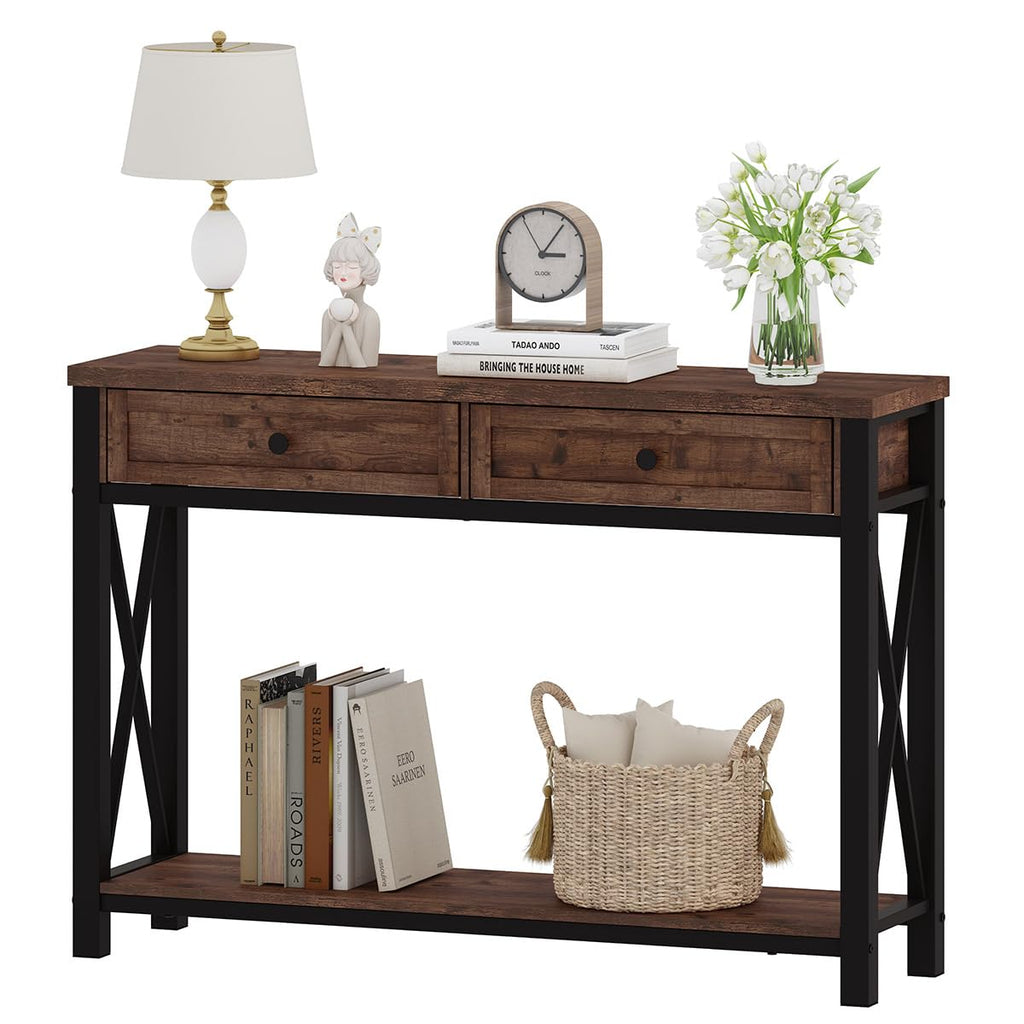 Rustic Oak 47 Inch Console Table with 2 Drawers E22205