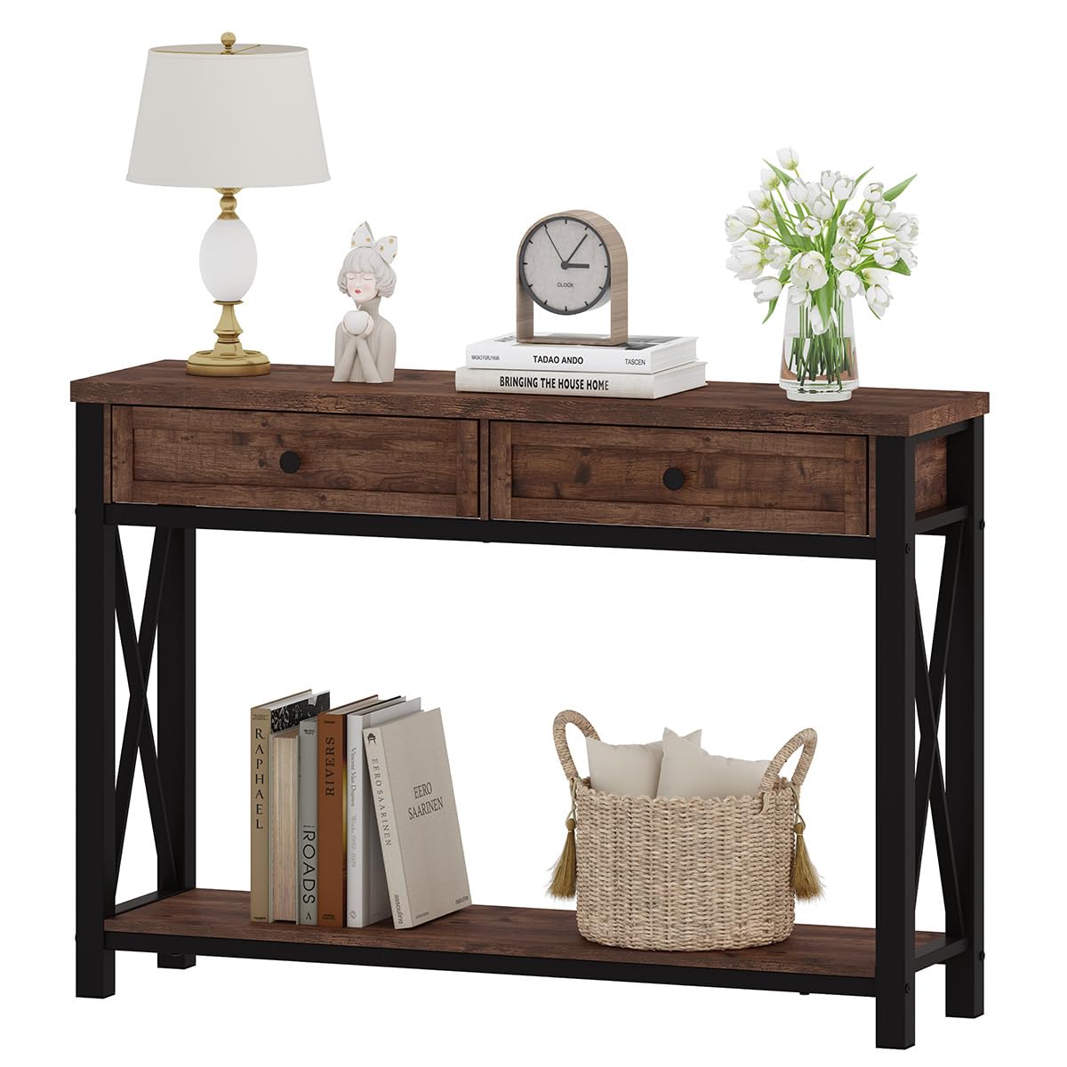 Rustic Oak 47 Inch Console Table with 2 Drawers E22205