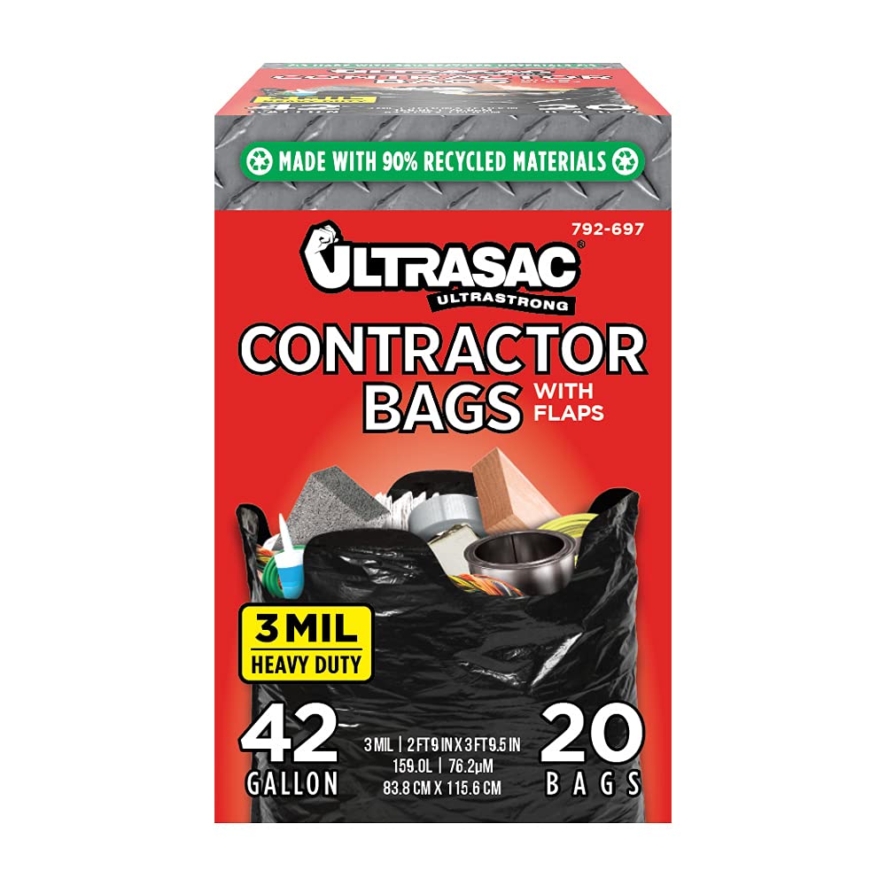 42 Gallon 20 Pack Black Heavy Duty Contractor Bags R50921