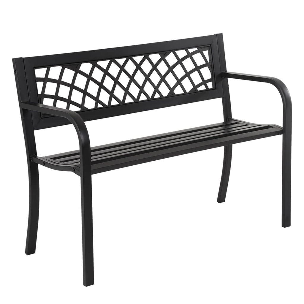 4 Feet Heavy-Duty Metal Patio Bench with Backrest Armrests P1953