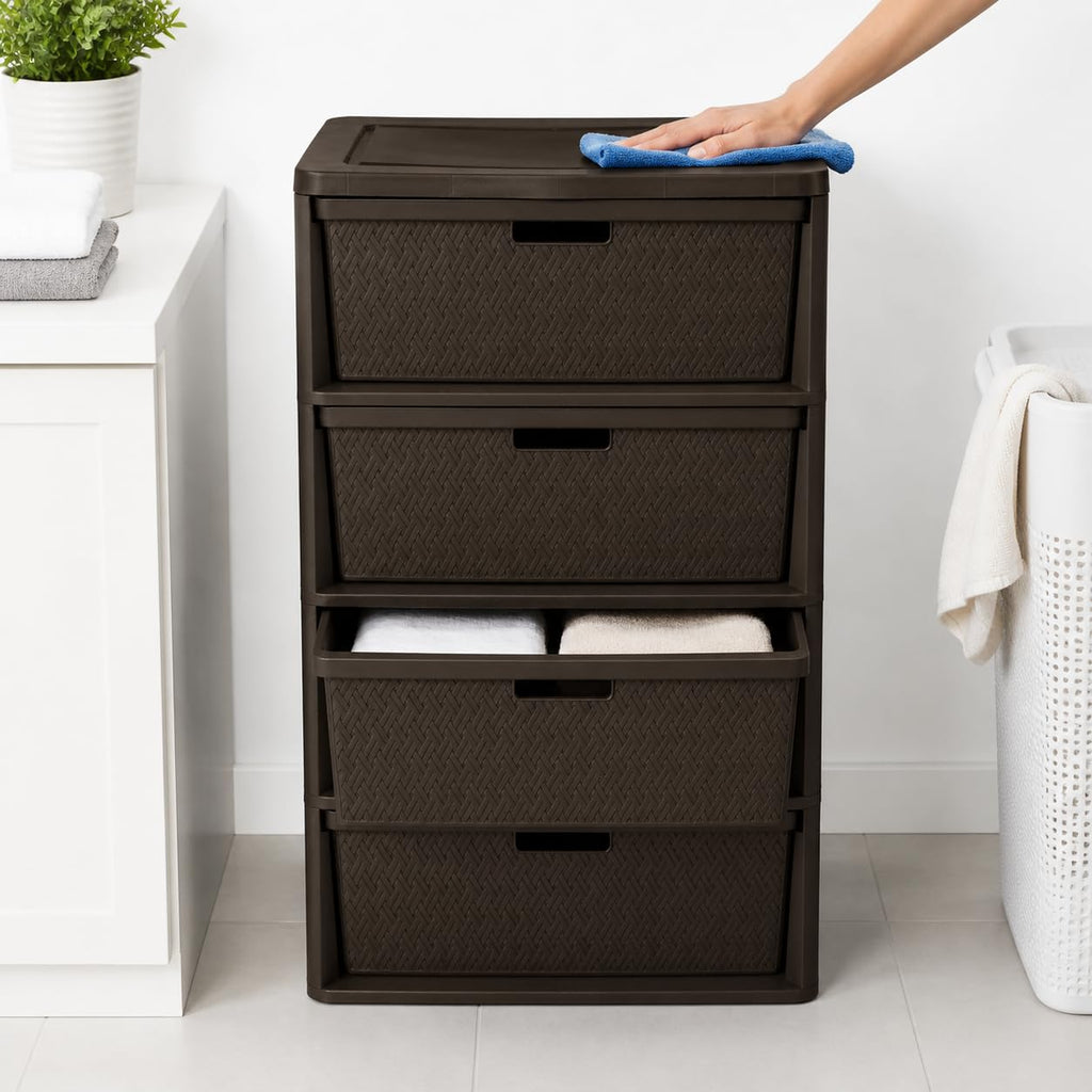 Brown 4 Drawer Plastic Storage Tower E35776