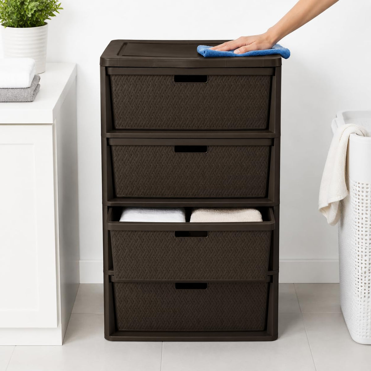 Brown 4 Drawer Plastic Storage Tower E35776