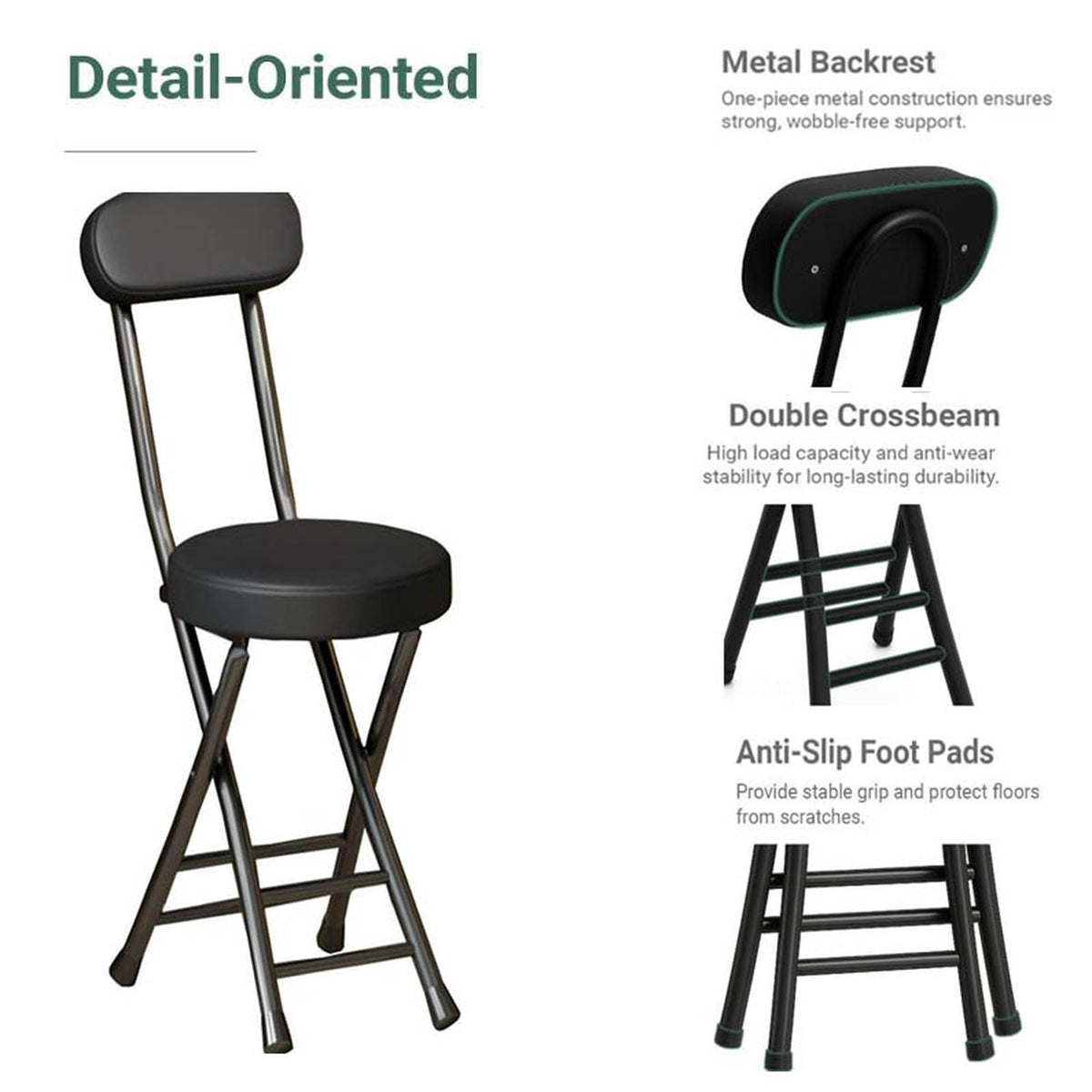 Folding Bar Stool with Backrest, Black T8958