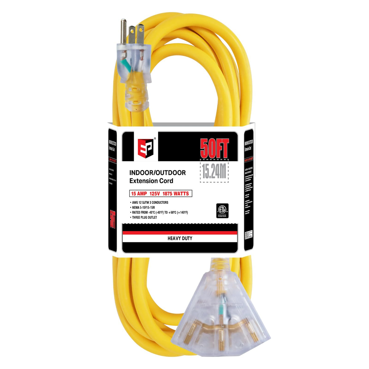 50 Ft Outdoor Extension Cord 3 Outlets Yellow J445654