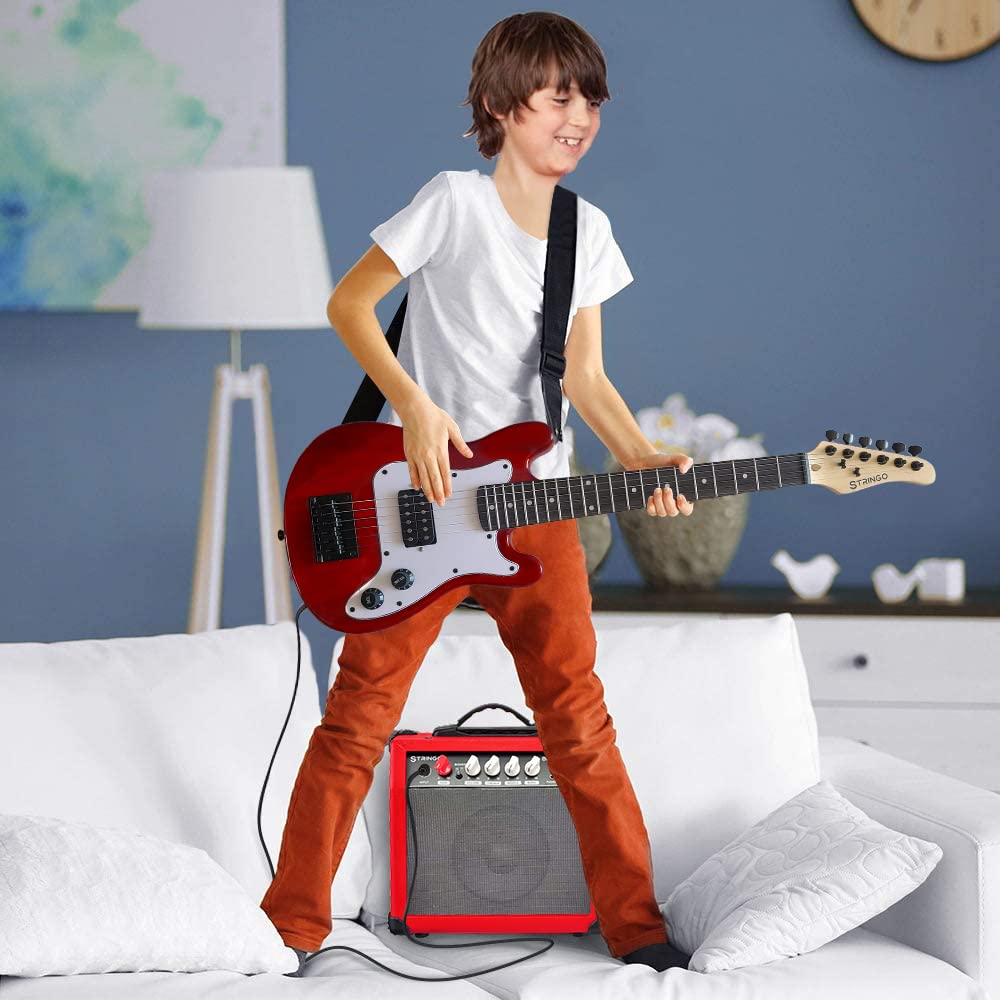 Red 30 Inch Kids Electric Guitar Beginner Kit with Amplifier E417870