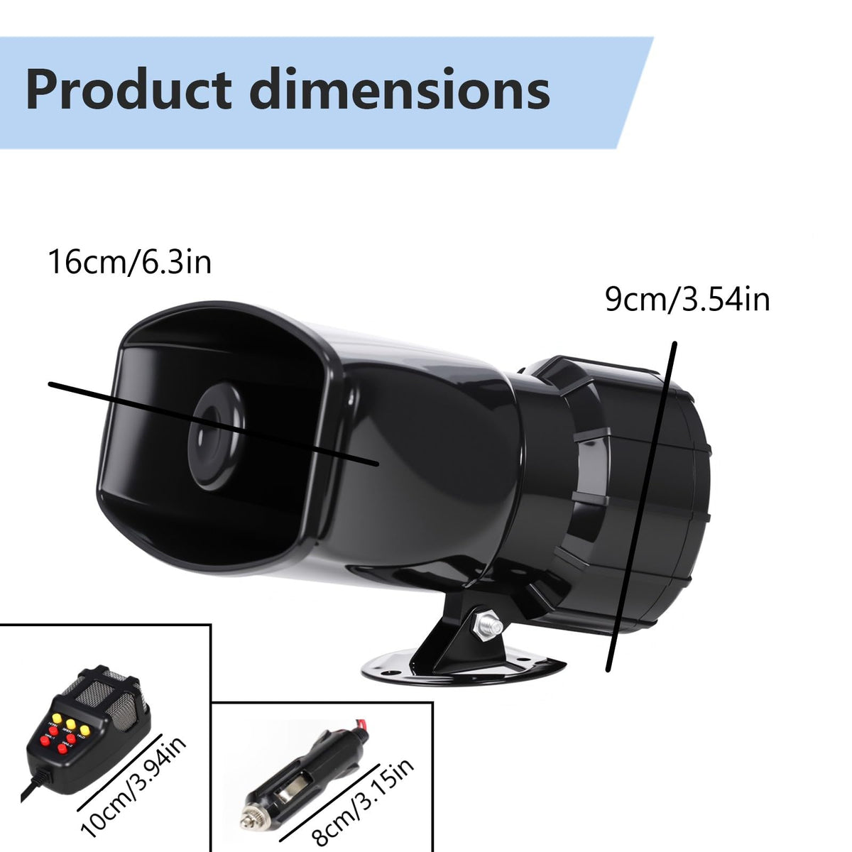 Alarm Horn Siren with Cigarette Lighter, 100W 12V 7 Sound P729