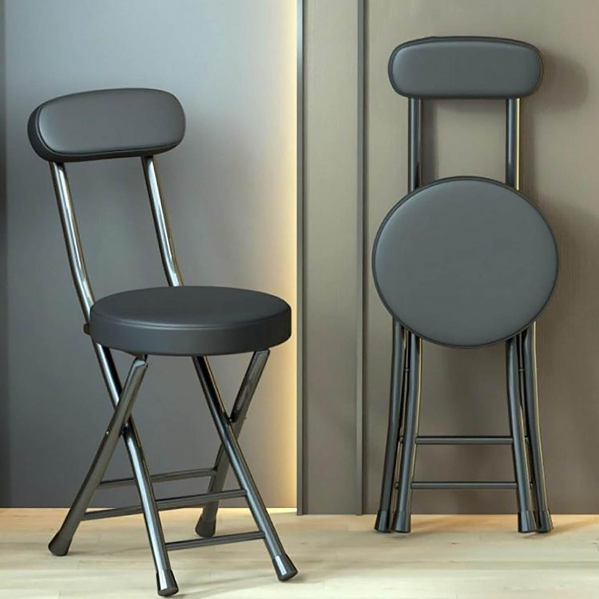 Folding Bar Stool with Backrest, Black T8958