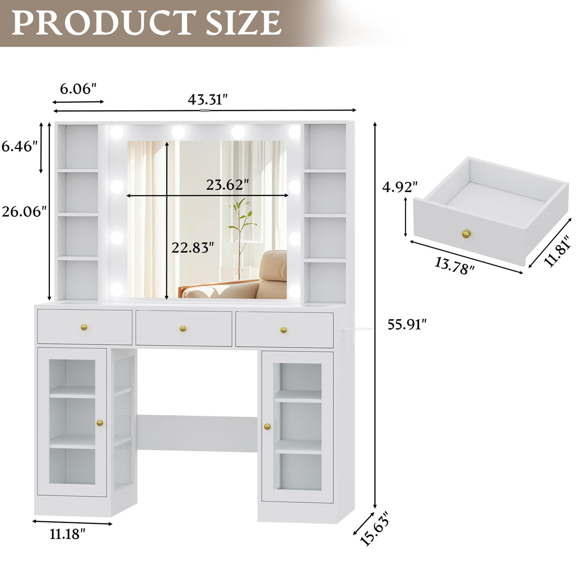 White Makeup Vanity Desk with Mirror and Lights Y72891