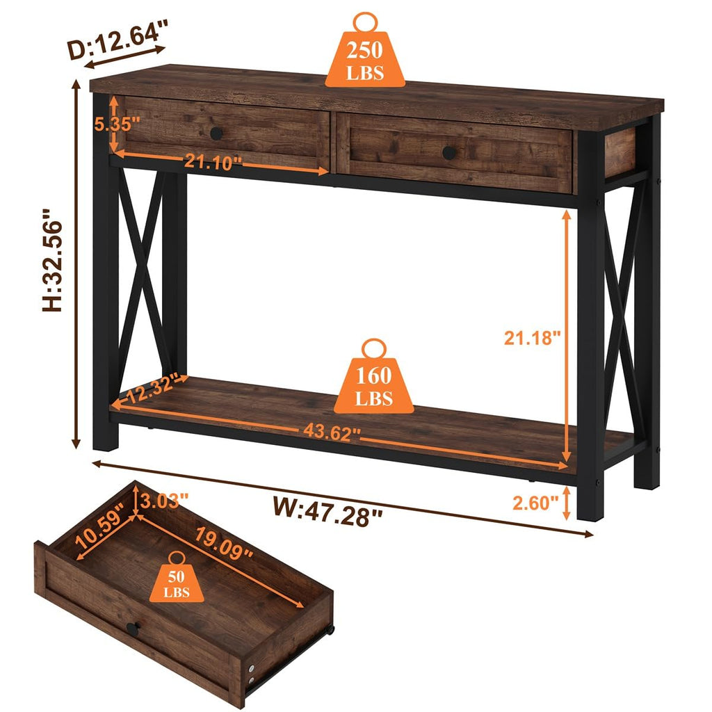 Rustic Oak 47 Inch Console Table with 2 Drawers E22205