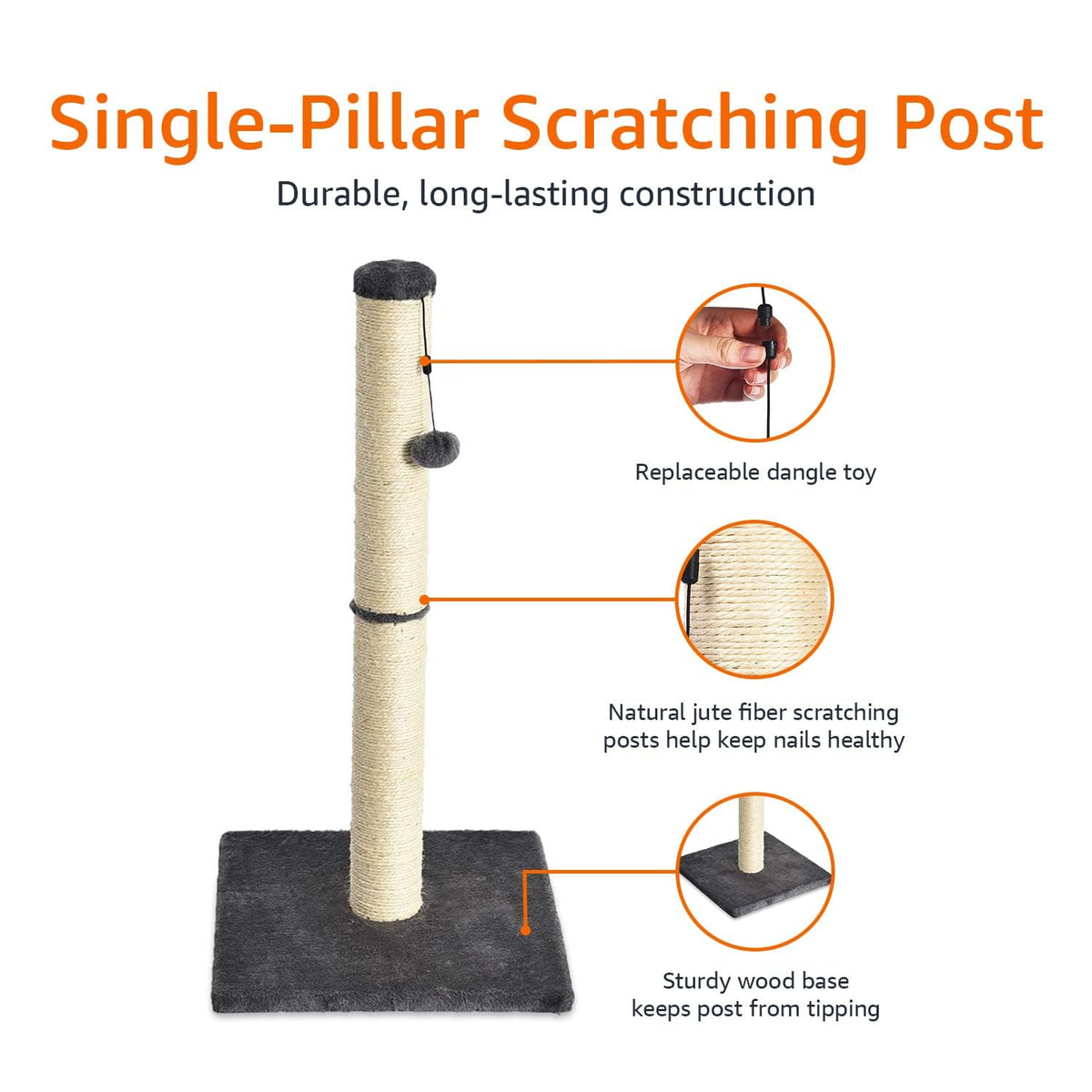 Cat Scratching Post with Dangling Ball Toy, Grey C870841