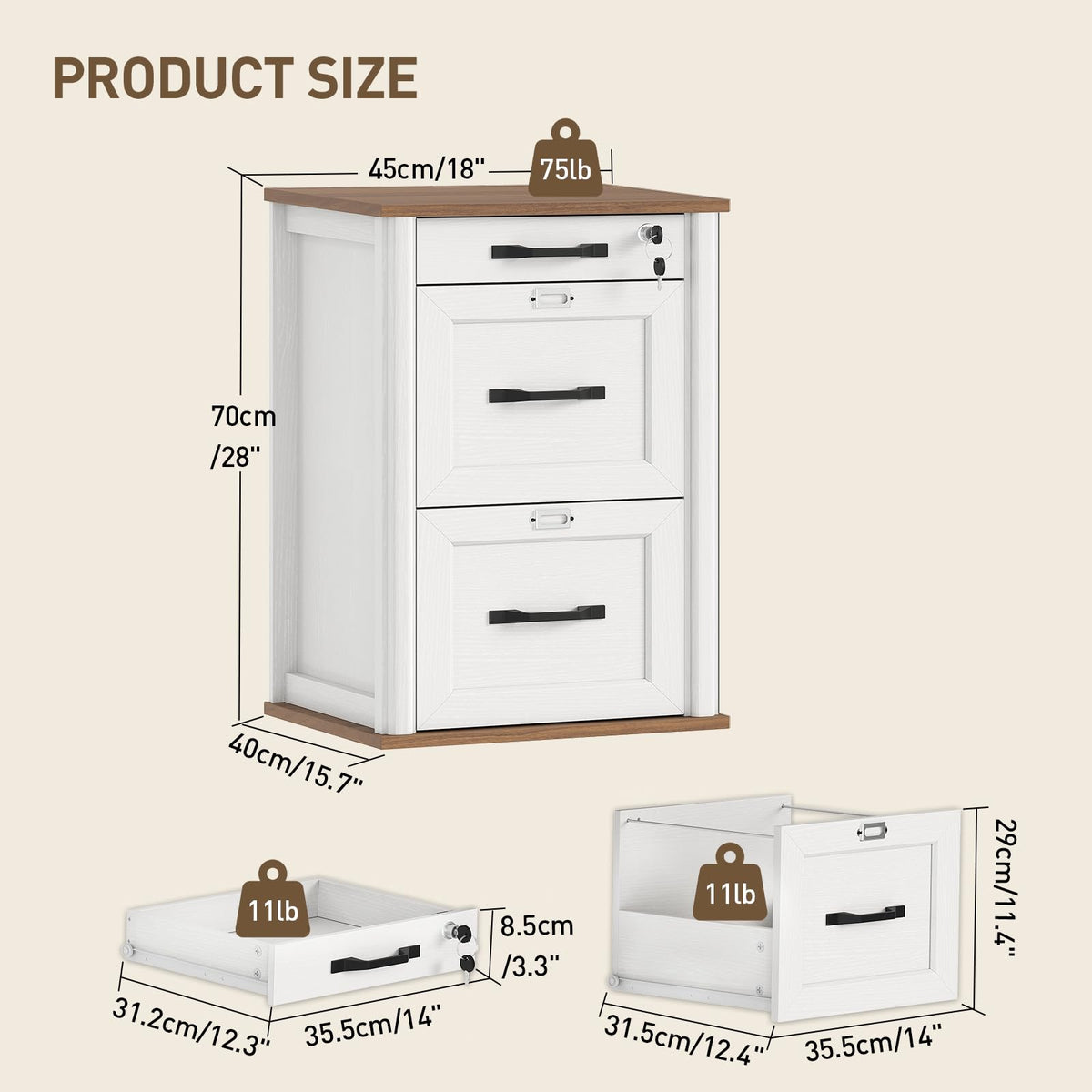 3 Drawer File Cabinet with Lock Set of 2 N22300
