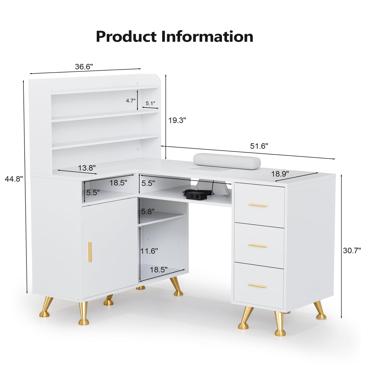 L Shaped Manicure Table with Dust Collector W6086