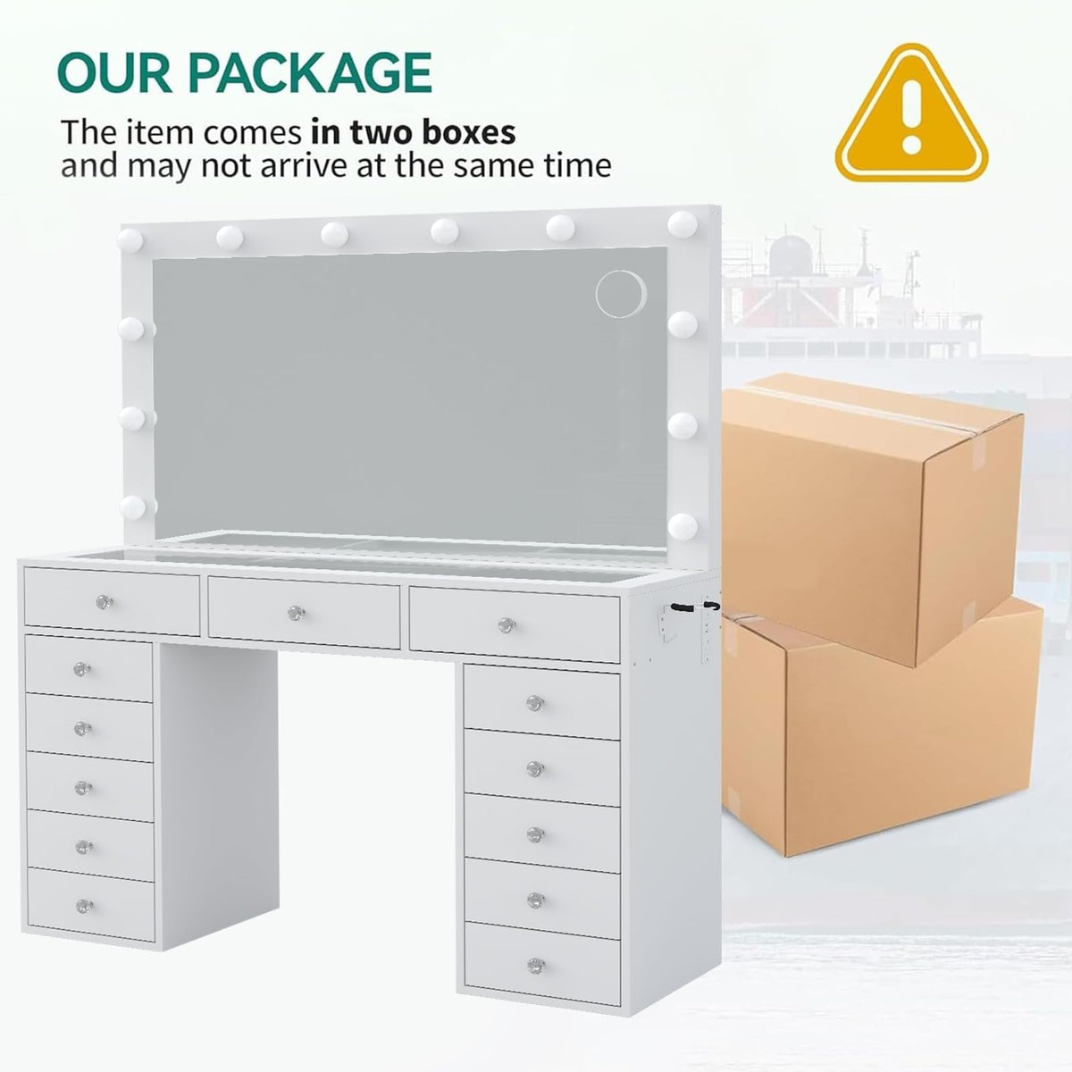 47" White Makeup Vanity with 13 Drawers and HD Mirror S306778