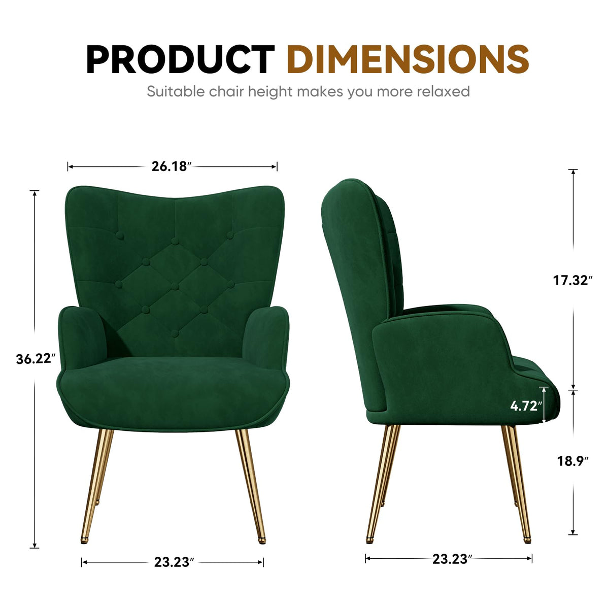 Velvet Upholstered Accent Chair Set of 2 with Metal Legs G180