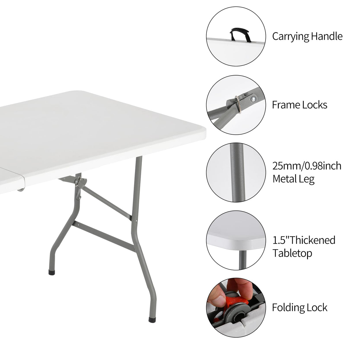 White Portable Folding Table with Carrying Handle S2796