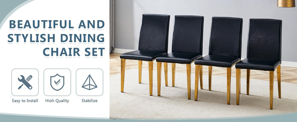 Black Gold Upholstered Dining Chairs Set of 4 H8876