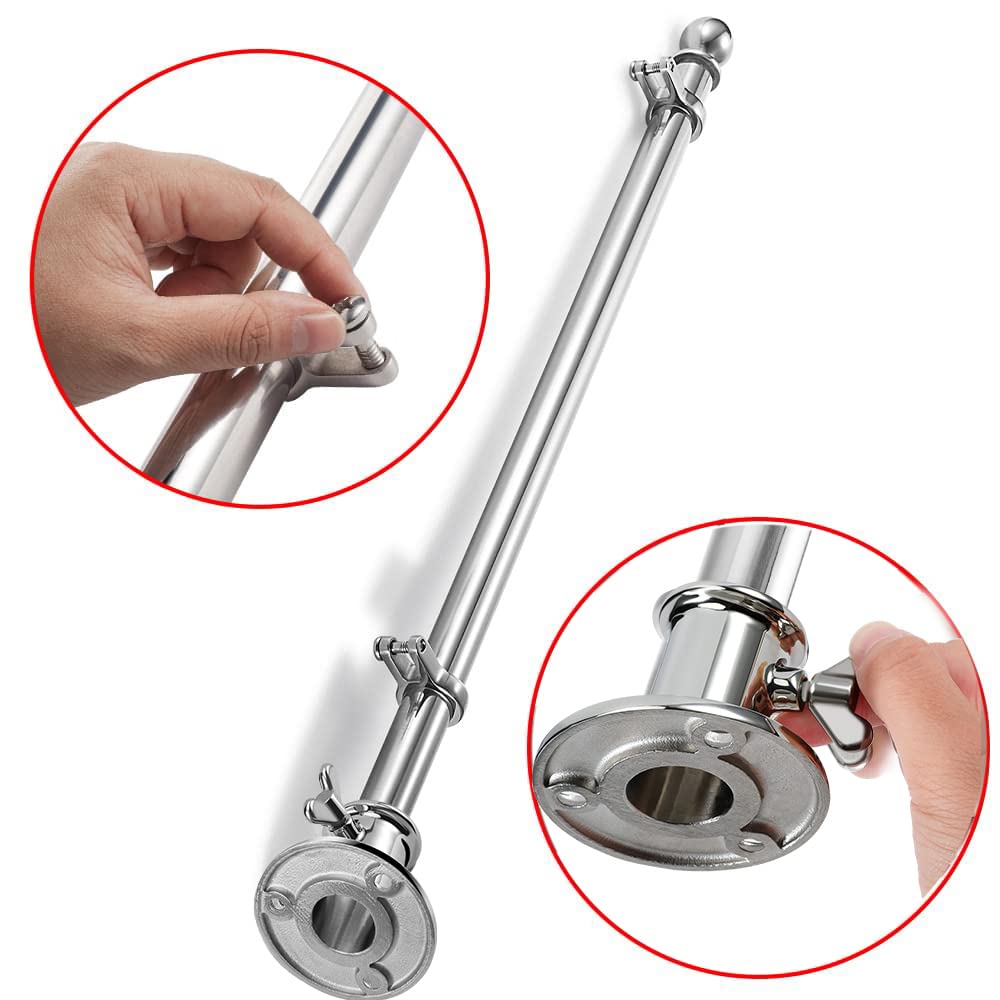 Marine Flag Pole with Base, 316 Stainless Steel Flag Pole Set, 42 in K4371