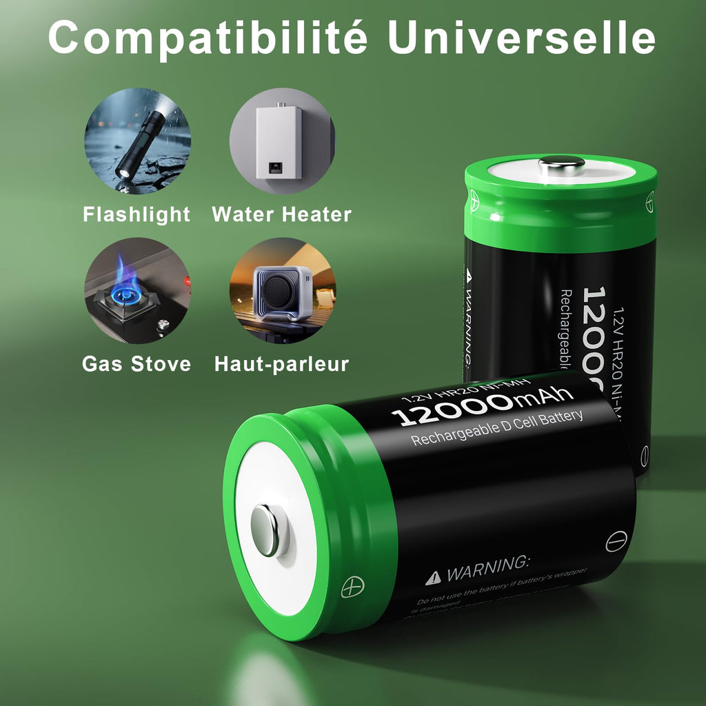 Rechargeable D Batteries, 12000mAh Ni-MH 1.2V 4-Pack X27153