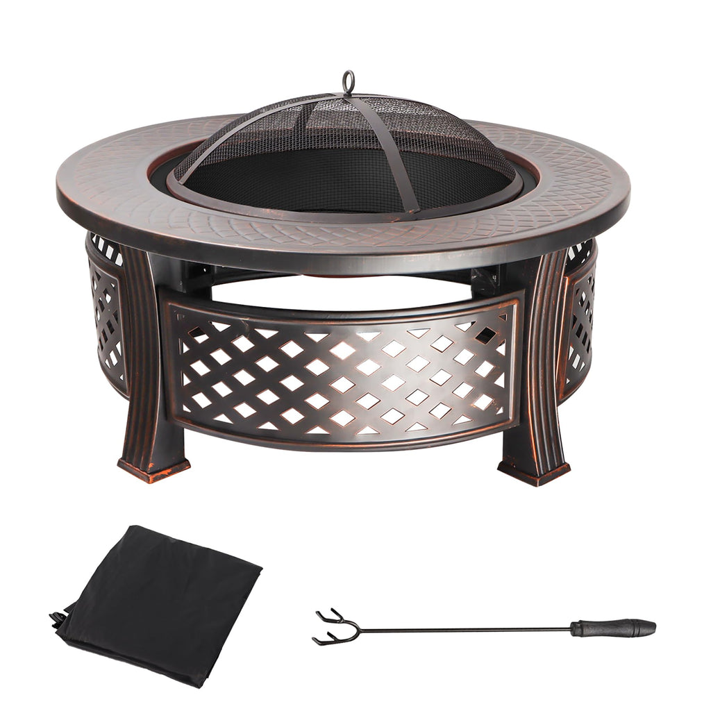 32-Inch Round Metal Fire Pit Table Set R544