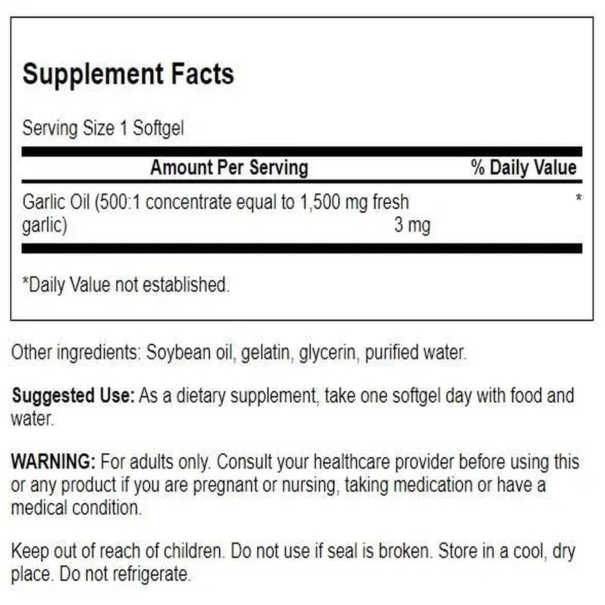 Garlic Oil 1500 mg 500 Softgels A201