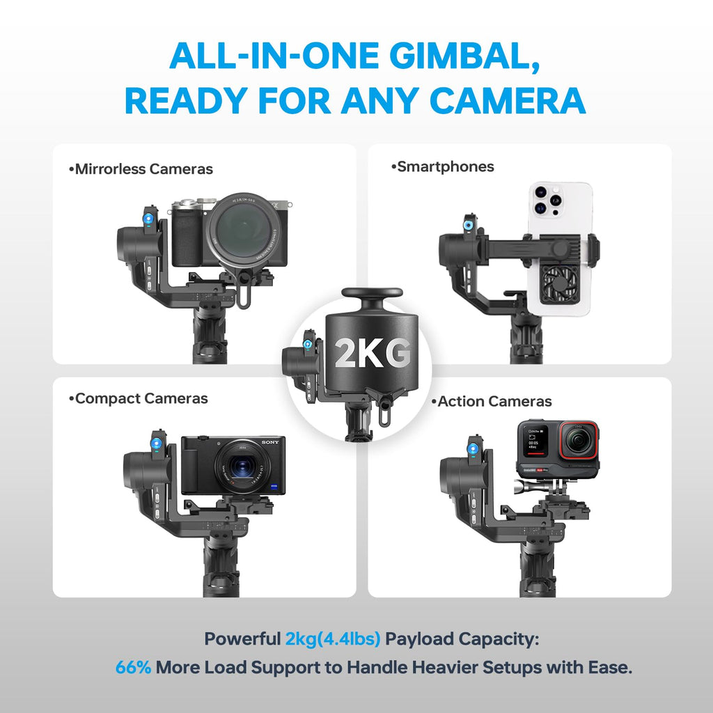 Camera Gimbal with AI Tracker, Detachable Remote Handle, Payload 4.4lbs, Bluetooth Control R36674