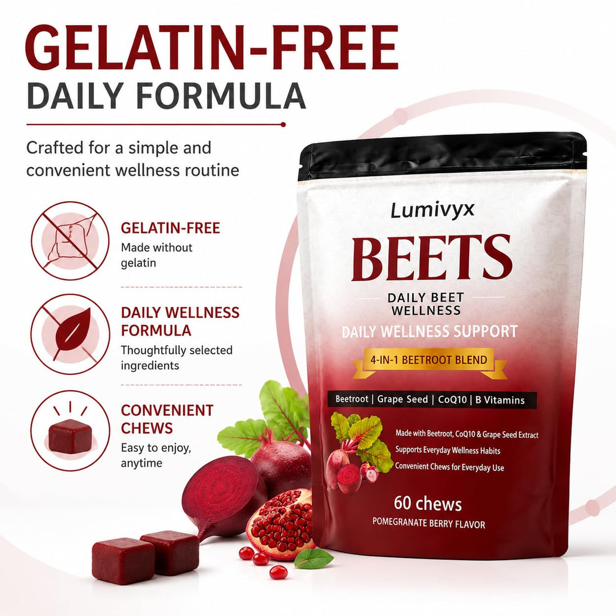 Beet Chews with Grape Seed Extract & CoQ10, 60 Chews D357