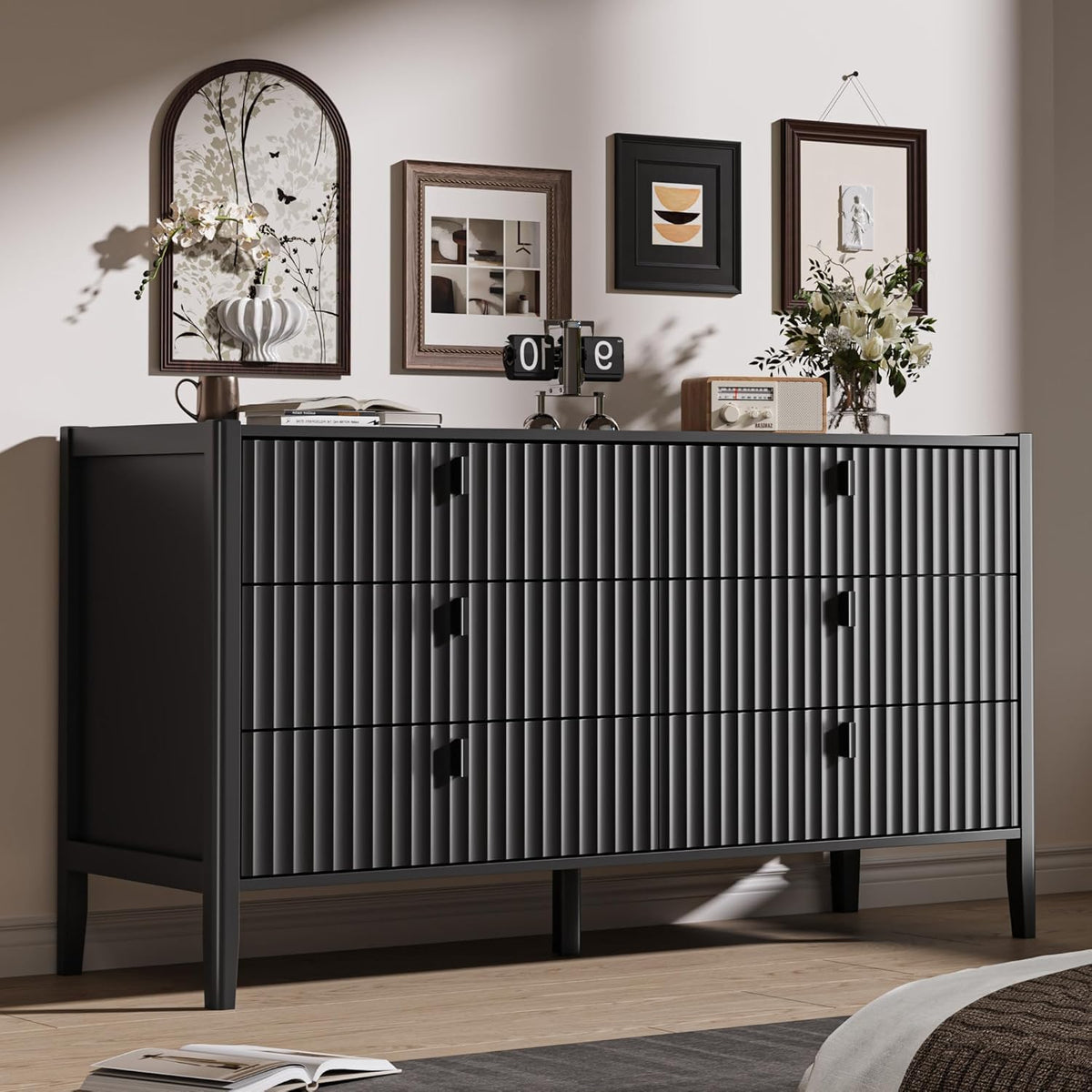 Black 6 Drawer Wood Dresser I33909