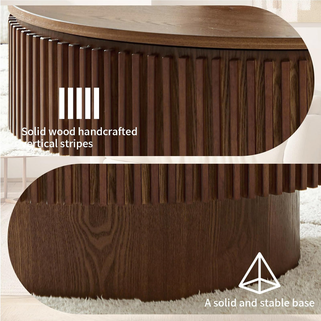 Walnut Round Fluted Coffee Table with Storage F767451