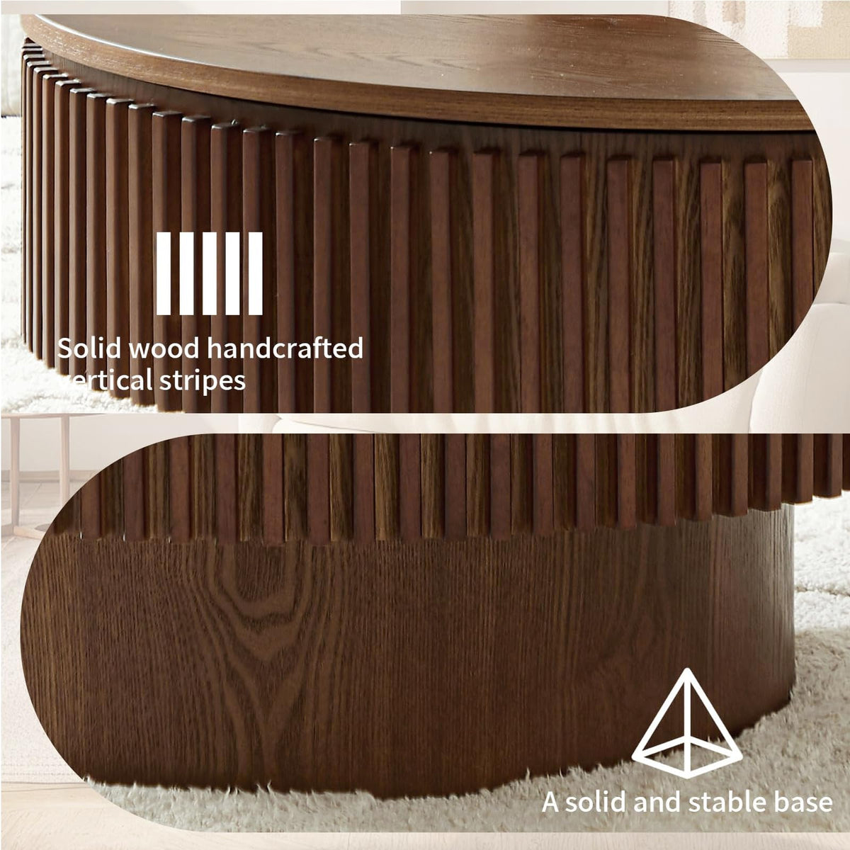Walnut Round Fluted Coffee Table with Storage F767451