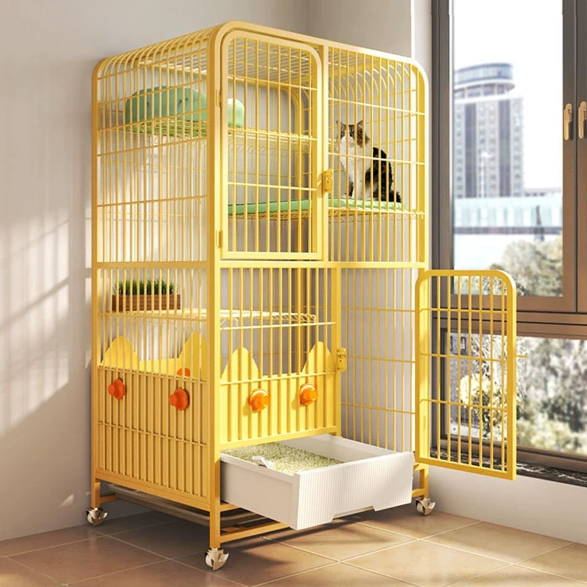 4-Tier Metal Wire Cat Cage with Litter Box and Hammock D614360
