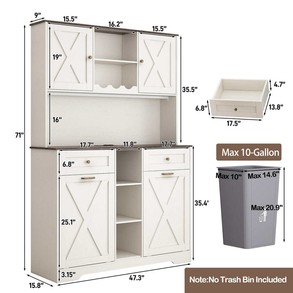 White Kitchen Pantry Storage Cabinet with Power Outlets and Two Drawers G15125