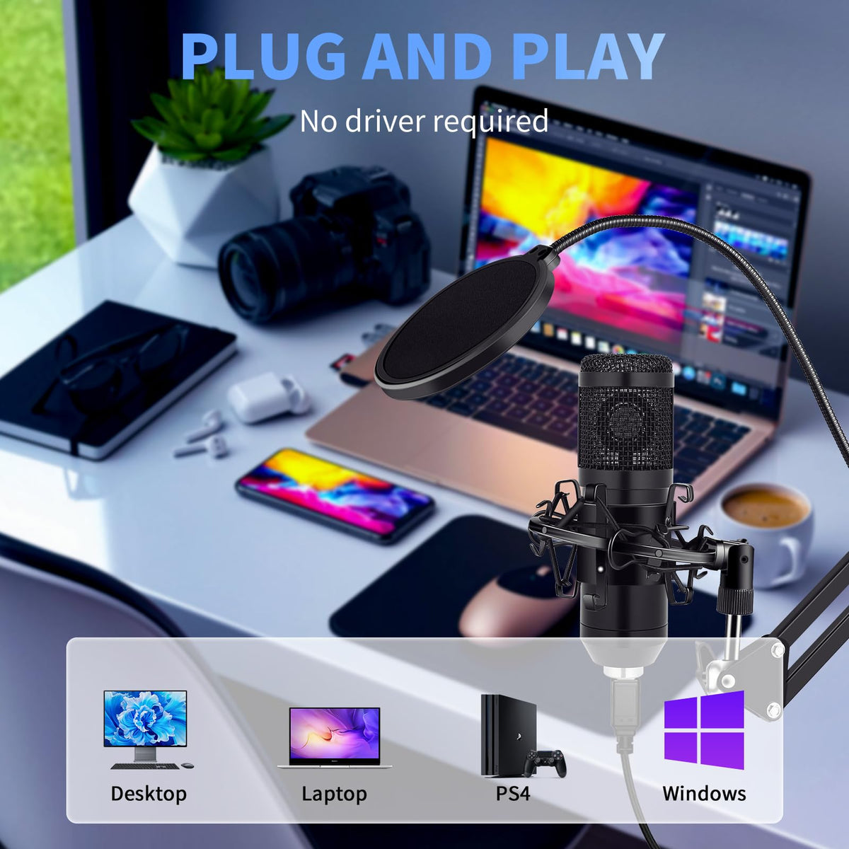 USB Condenser Microphone Kit with Boom Arm Stand G9758