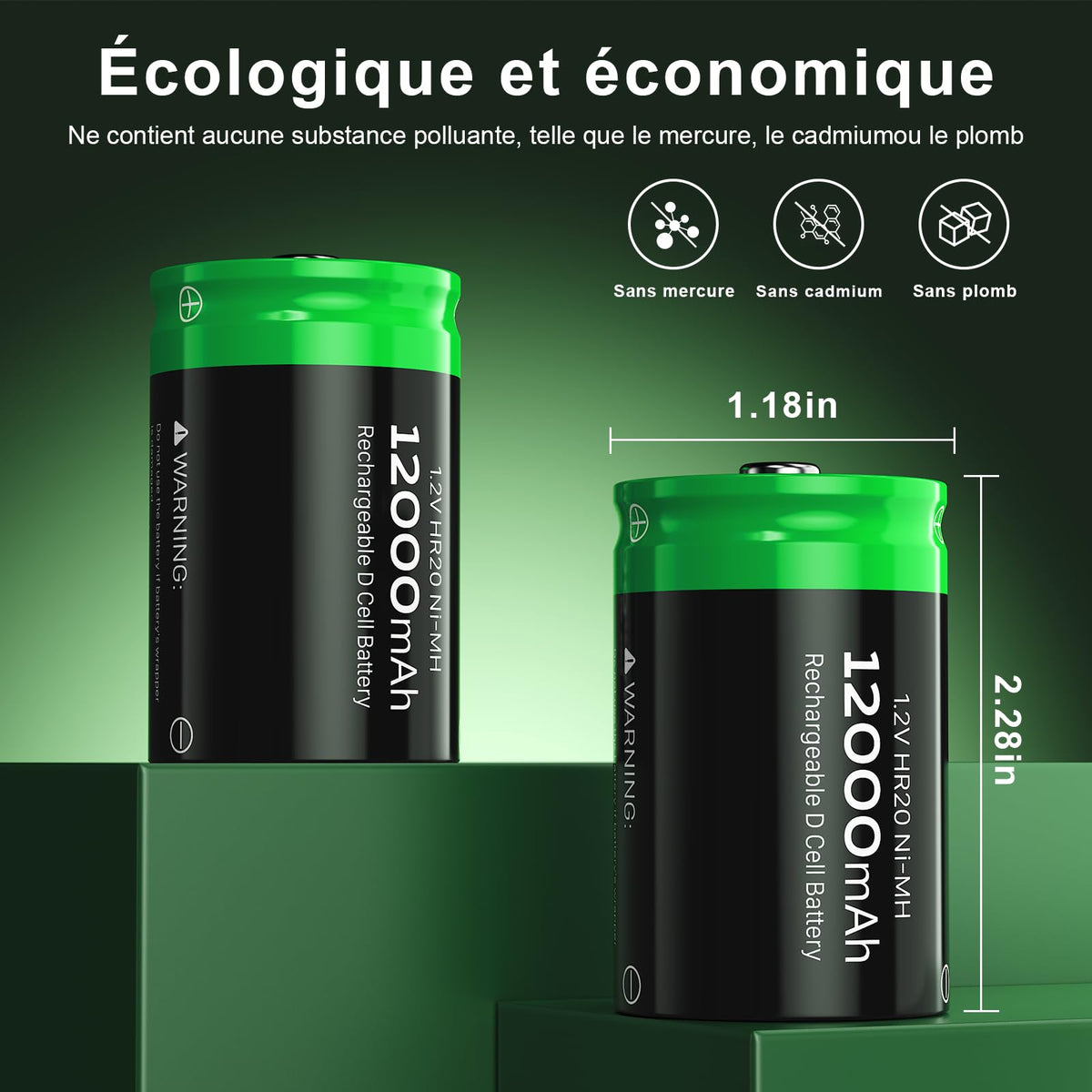 Rechargeable D Batteries, 12000mAh Ni-MH 1.2V 4-Pack X27153