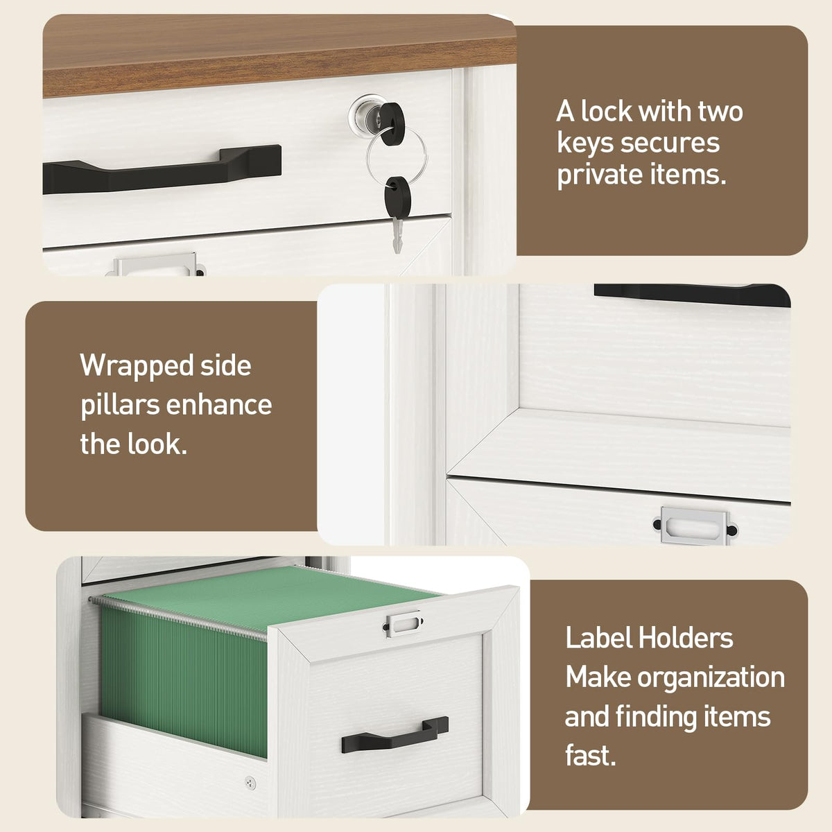 3 Drawer File Cabinet with Lock Set of 2 N22300